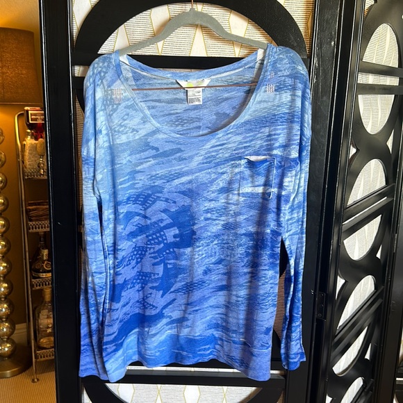 The North Face Blue Burnout Abstract Long Sleeve Pull On Tee / T Shirt Top. - Picture 1 of 12